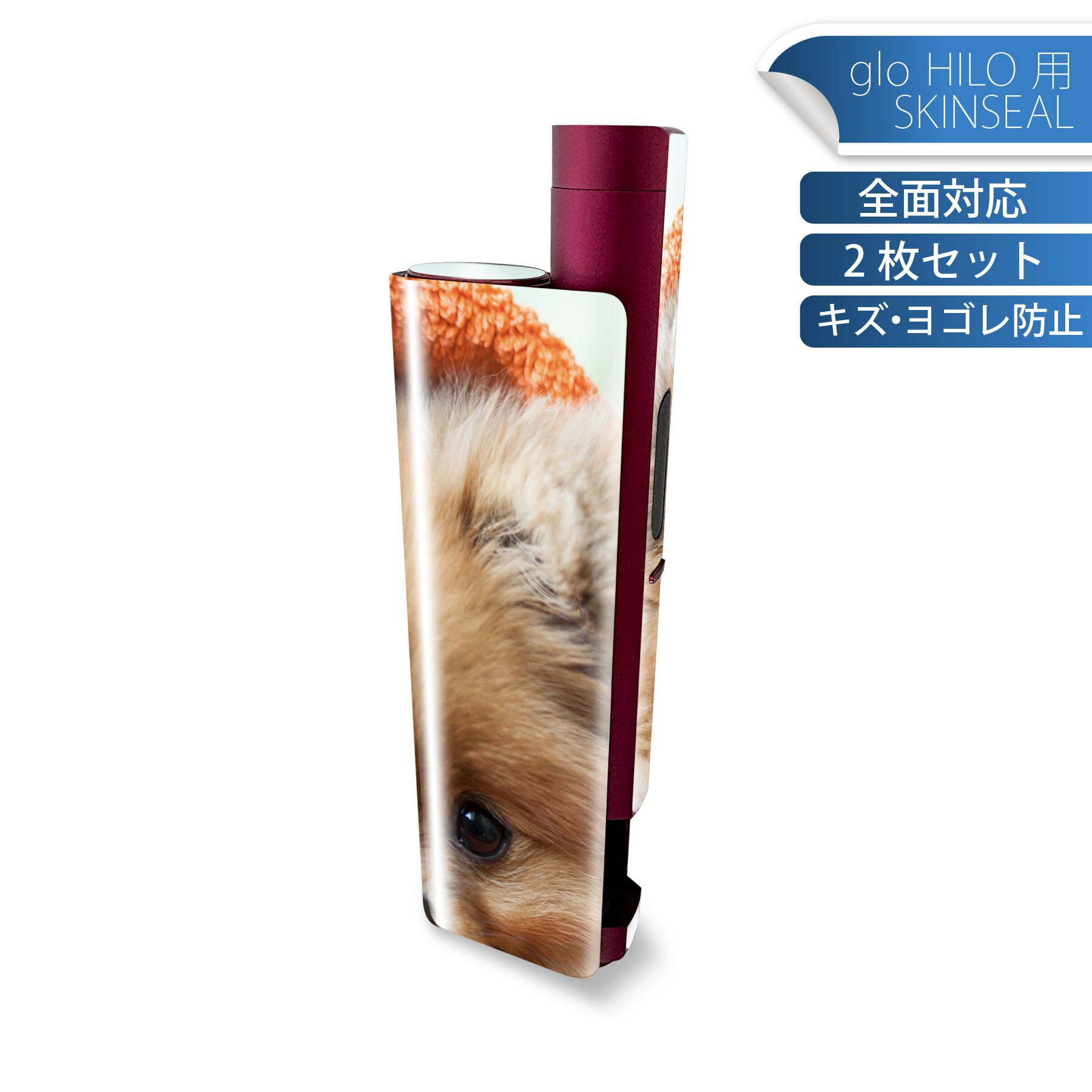 glo HILO plus 専用 デザインスキンシール 全面 2枚セットフルセット カバー ケース 保護 ステッカー デコ アクセサリー ステッカー 保護シール 高品質再剥離性シート 008644 犬　写真　オレンジ