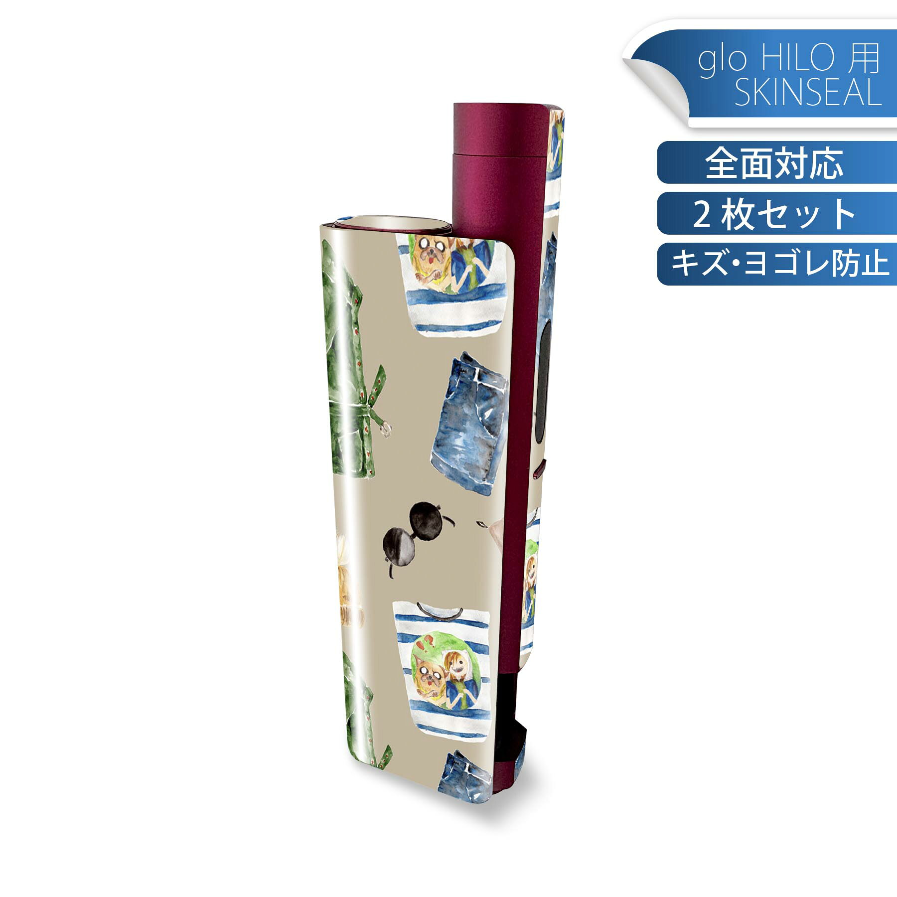商品特徴・貼るだけでかんたん着せ替え、glo HILO plus 専用デザインスキンシール・高精細プリントで写真と遜色のない仕上がり！半光沢シートでしっとりツヤのある表現力・正面に加え、天面・底面シールがセットで一体感アップ！・ちょっとしたすり傷からglo hyperx2 本体を保護・接着部はエアフリー素材で気泡の心配も軽減・再剥離素材なので貼り付け時の調整も安心注意事項画像はサンプルですので、ご覧の環境によっては多少色味に違いを感じる場合がございます。 イメージと違った、モニターと色味が異なるという理由での交換や返金はご対応出来かねます。スキンシールのみの販売で、glo HILO plus 本体は付属しません。初回貼付時の位置調整や貼り直しは可能ですが、しっかりと押し付けて接着させた後の再剥離、再利用は保証しておりません。また接着部に油分や汚れが付着しますと角の部分は剥がれやすくなりますので、貼付時はあまり触れないようにご注意ください。無地のセミグロスシートにデザインをプリントした商品で、デコなどの加工はございません。 凹凸や光沢があるように見えたり布地や金属を素材にしたように見える商品もありますが、デザインの図版によるものです。印刷時に微妙な画像のズレが生じる場合がございます。ご注文後に1点1点制作する受注生産品の為、不良品以外のご返品や交換は固くお断りします。 発送について完全受注生産のハンドメイド商品となりますので、既製品と比べて発送までお時間を頂いています。 基本的に決済確認後、最大で10営業日での発送となります。繁忙期や休業日明けの場合はさらに時間がかかる場合があります。 その際には別途メールにてご連絡致します。メール便の場合、発送日から到着までに2?4日ほどかかる場合が多く、紛失などの保障もご対応できかねます。あらかじめご了承下さい。