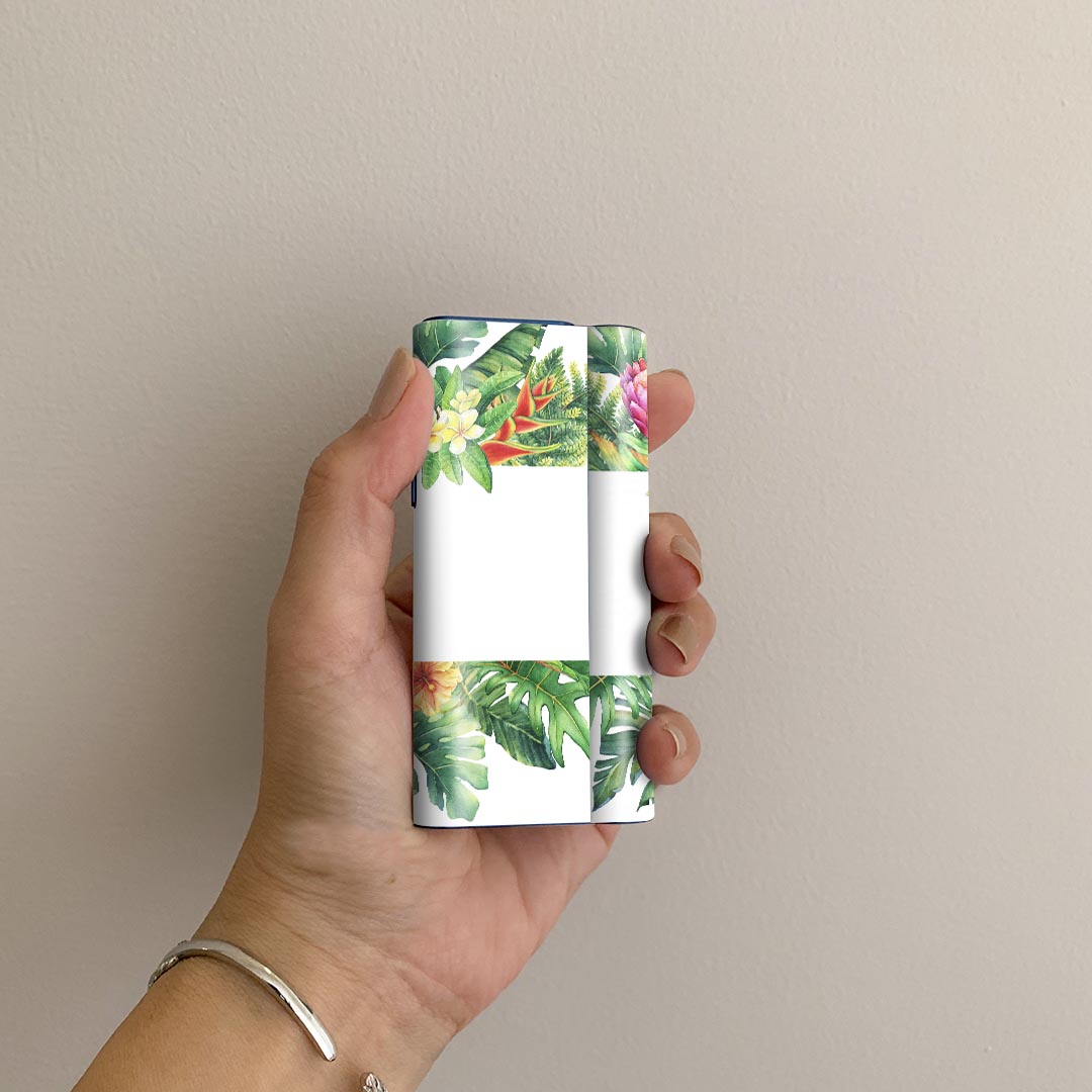 スマコレのglo hyper air 専用 デザインスキンシール 全面 フルセット カバー ケース 保護 グロー ハイパー エア グロウ ステッカー デコ アクセサリー 電子たばこ 013942 花　トロピカル　リーフ｜アングル2