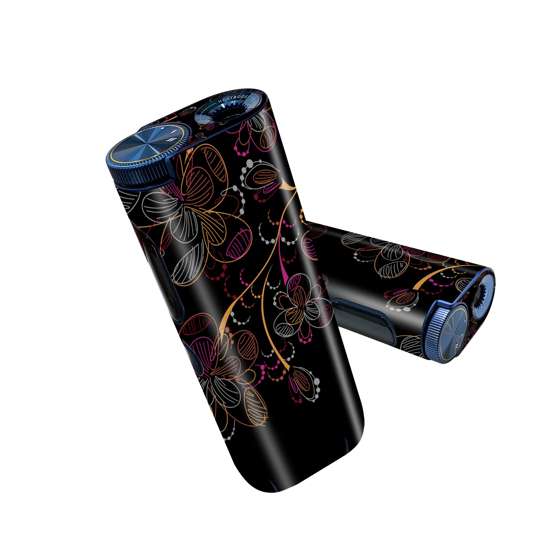 glo hyper pro 用 デザインスキンシール 側面2枚 天面3枚 セット 360°カバー ケース 保護 グロー ハイパー プロ グロウ ステッカー デコ アクセサリー 001255 花　黒