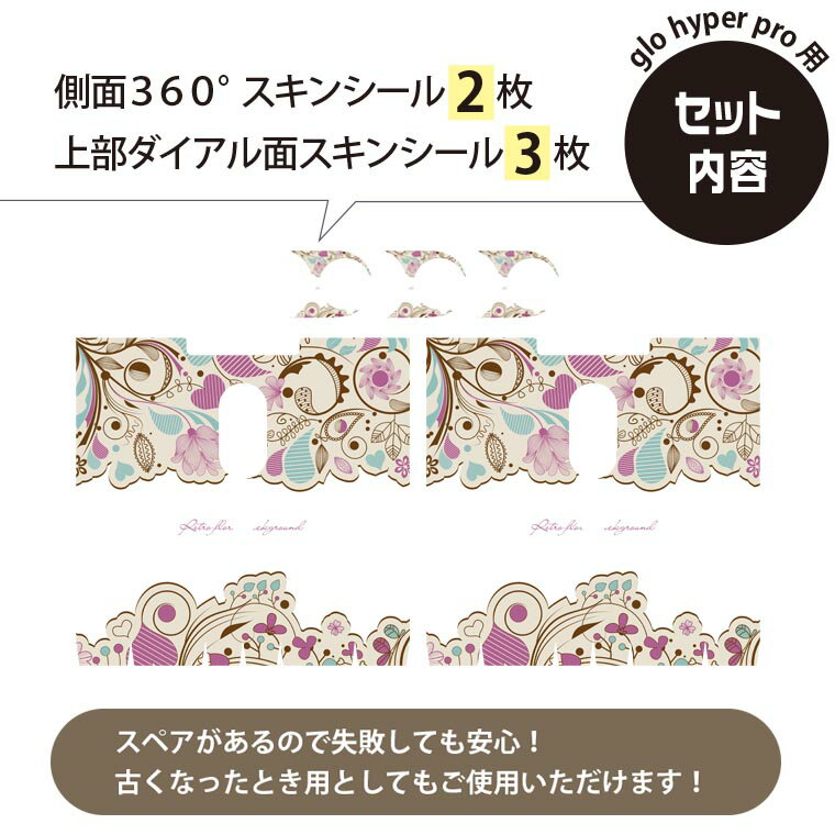 glo hyper pro 用 デザインスキンシール 側面2枚 天面3枚 セット 360°カバー ケース 保護 グロー ハイパー プロ グロウ ステッカー デコ アクセサリー 005160 ハート　イラスト　植物