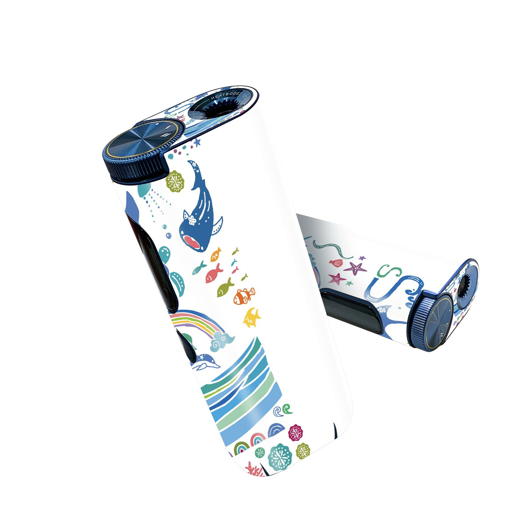 glo hyper pro 用 デザインスキンシール 側面2枚 天面3枚 セット 360°カバー ケース 保護 グロー ハイパー プロ グロウ ステッカー デコ アクセサリー 007994 海　イラスト　虹　イルカ