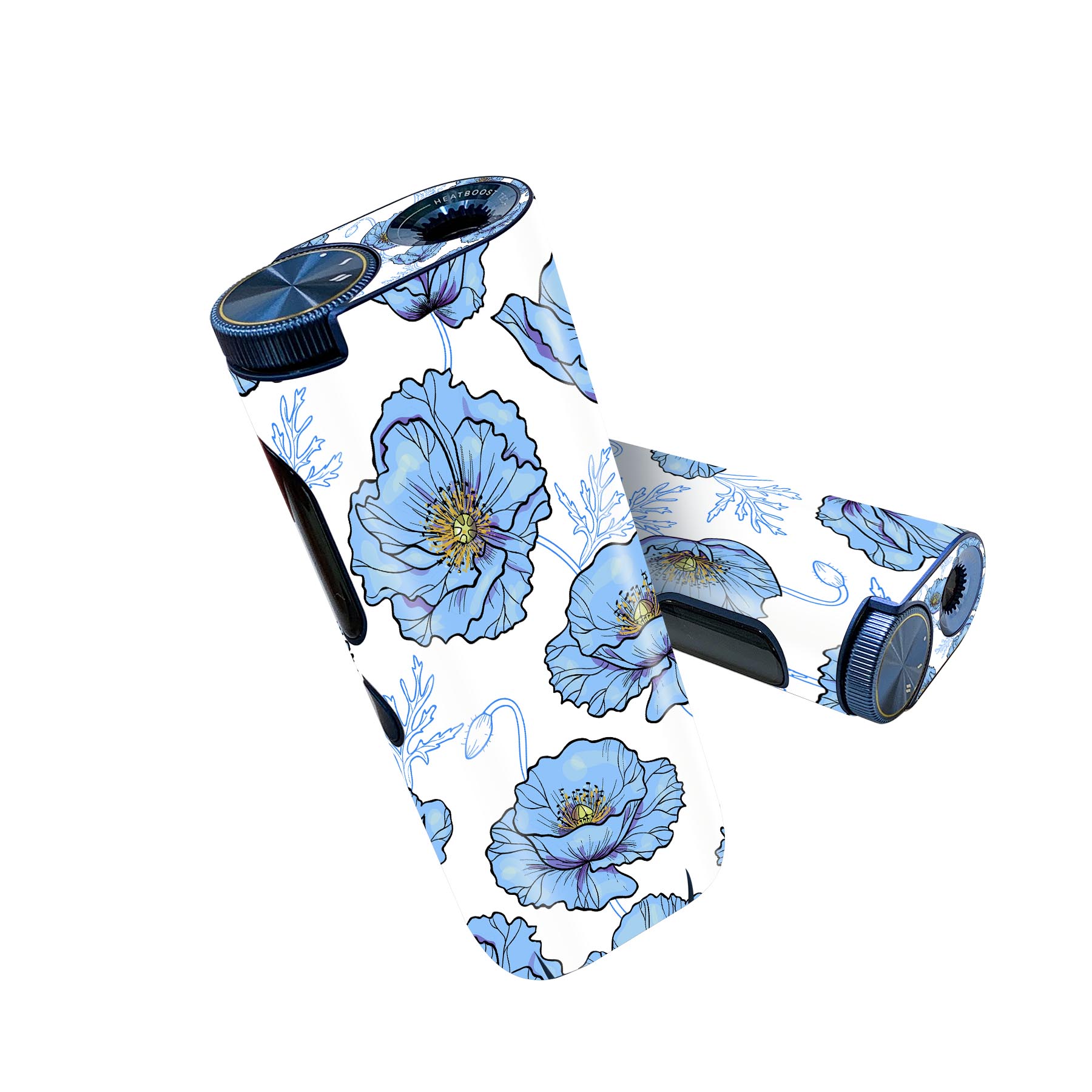 glo hyper pro 用 デザインスキンシール 側面2枚 天面3枚 セット 360°カバー ケース 保護 グロー ハイパー プロ グロウ ステッカー デコ アクセサリー 011996 花　花柄　水色