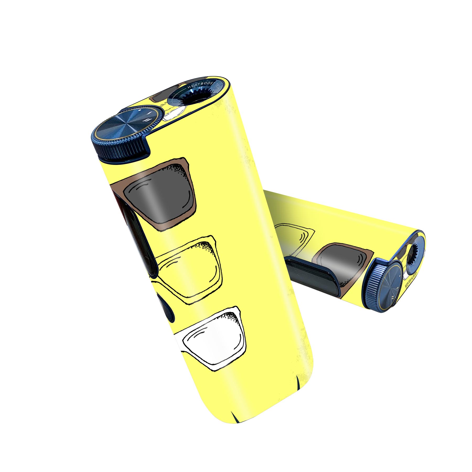 glo hyper pro 用 デザインスキンシール 側面2枚 天面3枚 セット 360°カバー ケース 保護 グロー ハイパー プロ グロウ ステッカー デコ アクセサリー 012769 サングラス 黄色 英字