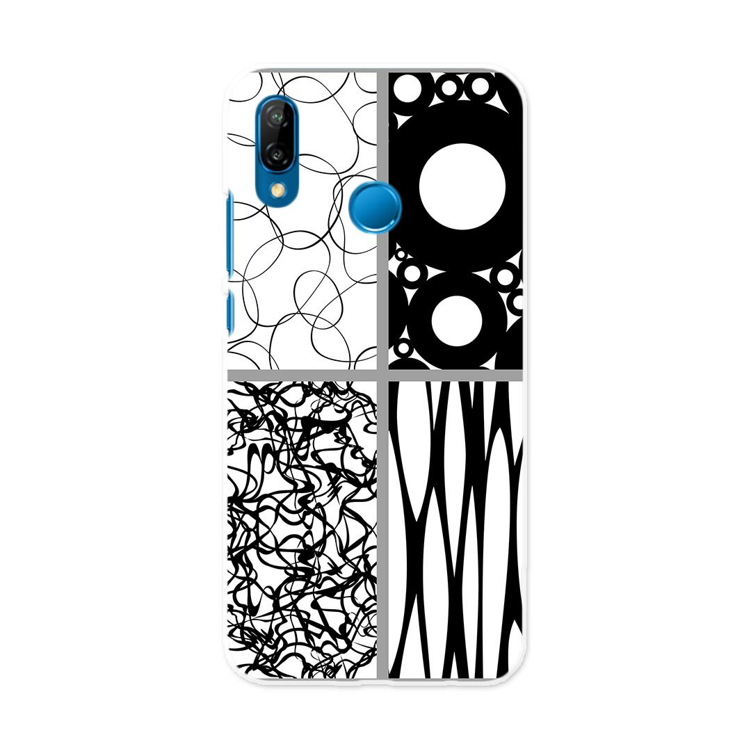 HWV32 HUAWEI P20 lite ファーウェイ ピー トゥエンティー ライト au エーユー hwv32 スマホ カバー ケース スマホケース スマホカバー PC ハードケース 008516 白黒　モノクロ　模様