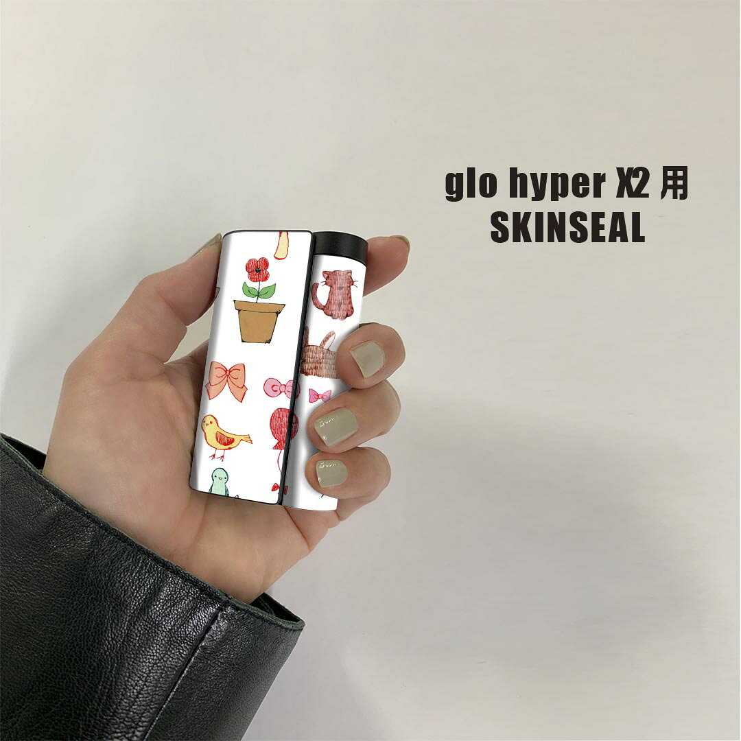 スマコレのglo hyper x2 専用 デザインスキンシール 全面 フルセット カバー ケース 保護 グロー グロウ ステッカー デコ アクセサリー 電子たばこ 009423 動物　猫　鳥　リボン｜アングル2
