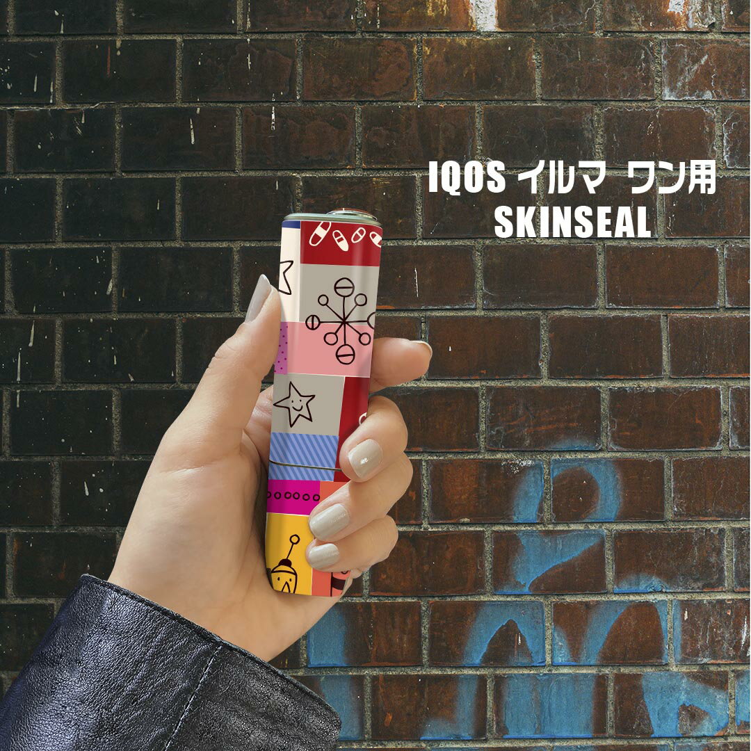 スマコレのIQOS ILUMA ONE 用 デザインスキンシール アイコス イルマ ワン 対応 シール スキンシール フル アクセサリ 保護シール デコシール 008087 ハート　イラスト　カラフル　模様｜アングル2