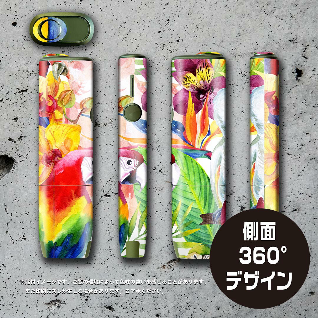 IQOS ILUMA ONE 用 デザインスキンシール アイコス イルマ ワン 対応 シール スキンシール フル アクセサリ 保護シール デコシール 012543 鳥　カラフル　南国 3