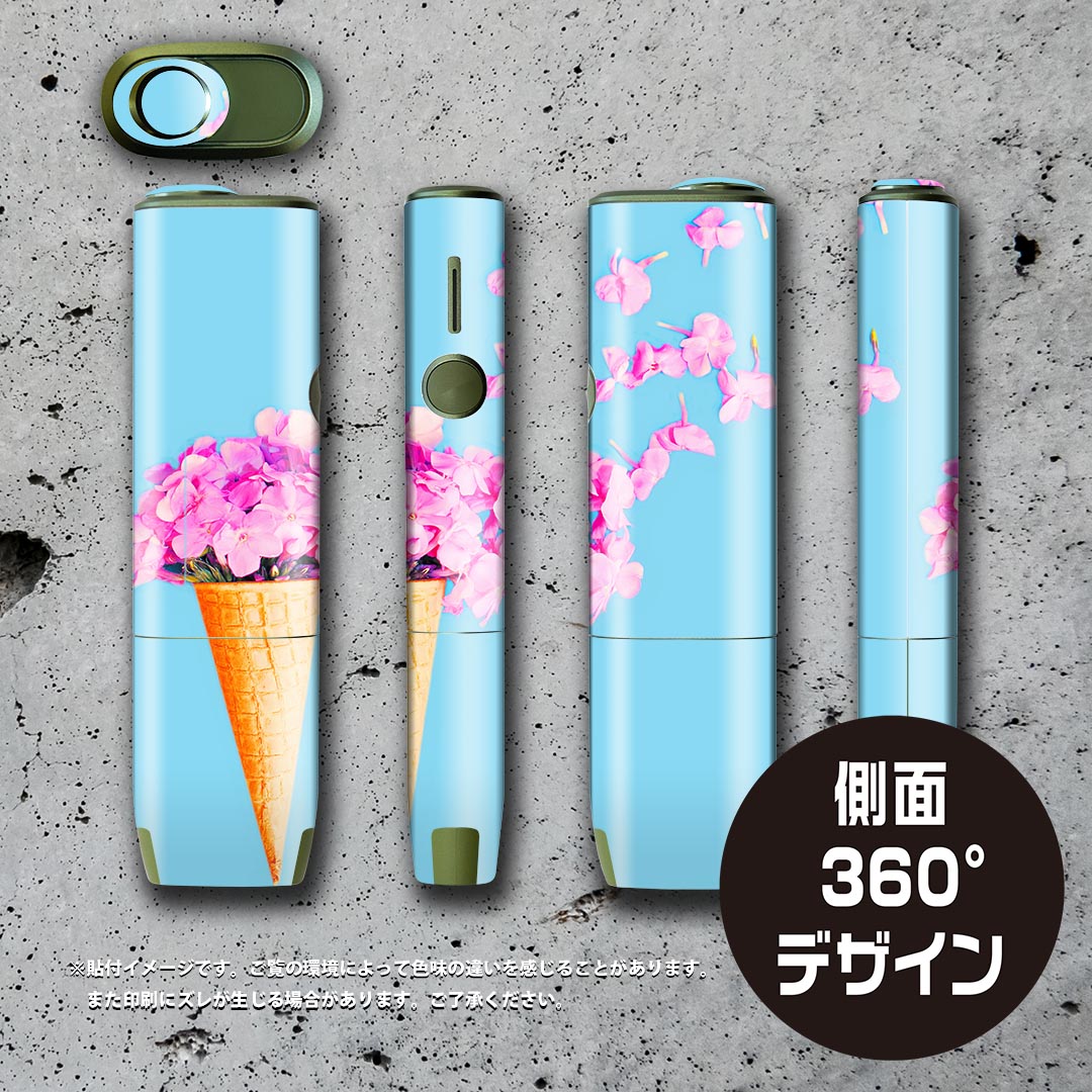 スマコレのIQOS ILUMA ONE 用 デザインスキンシール アイコス イルマ ワン 対応 シール スキンシール フル アクセサリ 保護シール デコシール 014885 花　花びら　アイス　ピンク｜アングル3