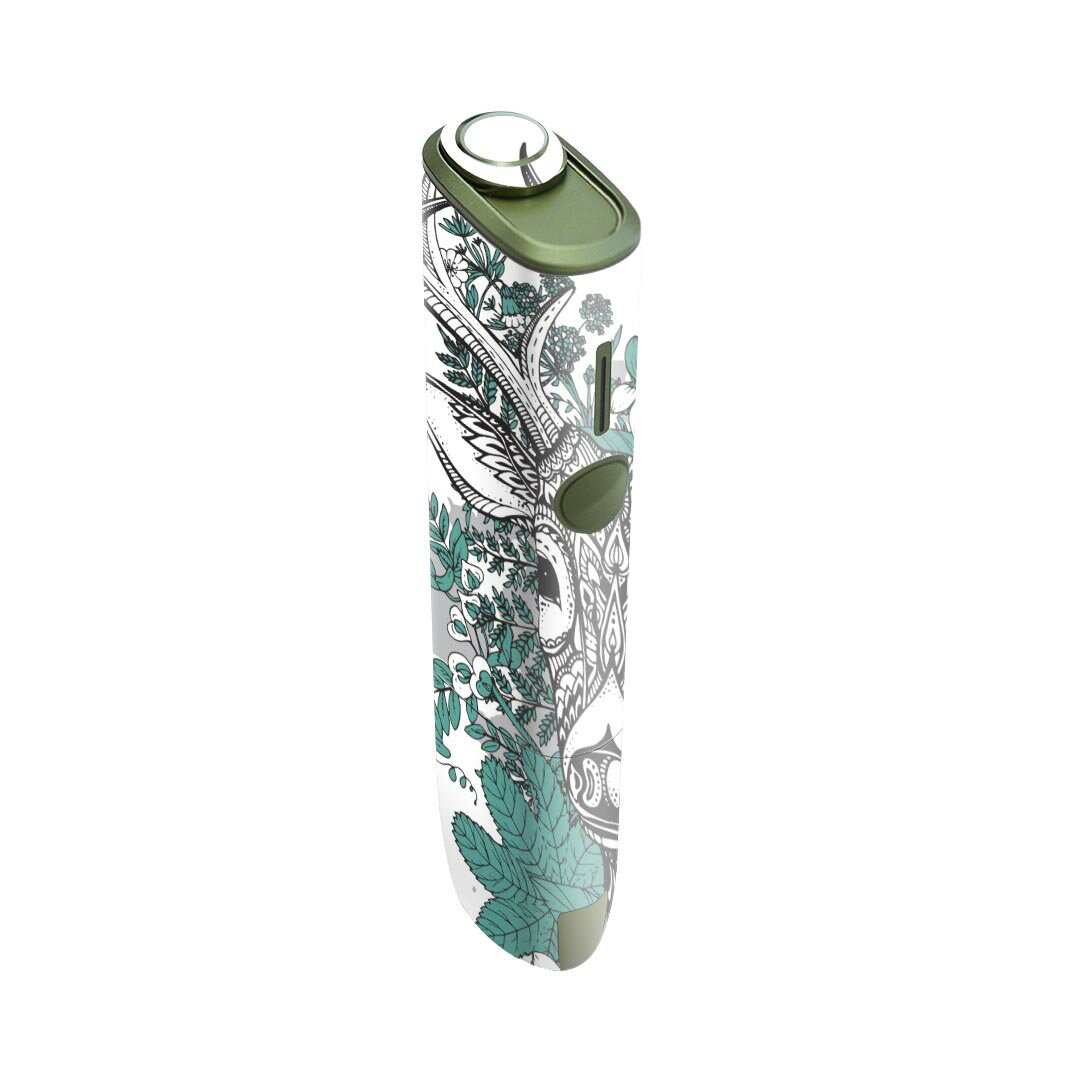 IQOS ILUMA ONE 用 デザインスキンシール アイコス イルマ ワン 対応 シール スキンシール フル アクセサリ 保護シール デコシール 010058 アジアン　鹿　緑