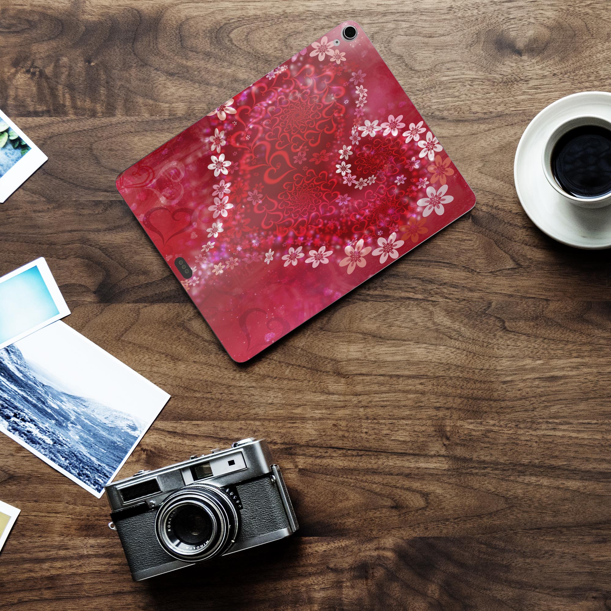 iPad Air13 用 スキンシール アイパッド エア 13インチ 対応 全面スキンシール フル 背面 側面 保護シール 人気 ハート 小花 001063