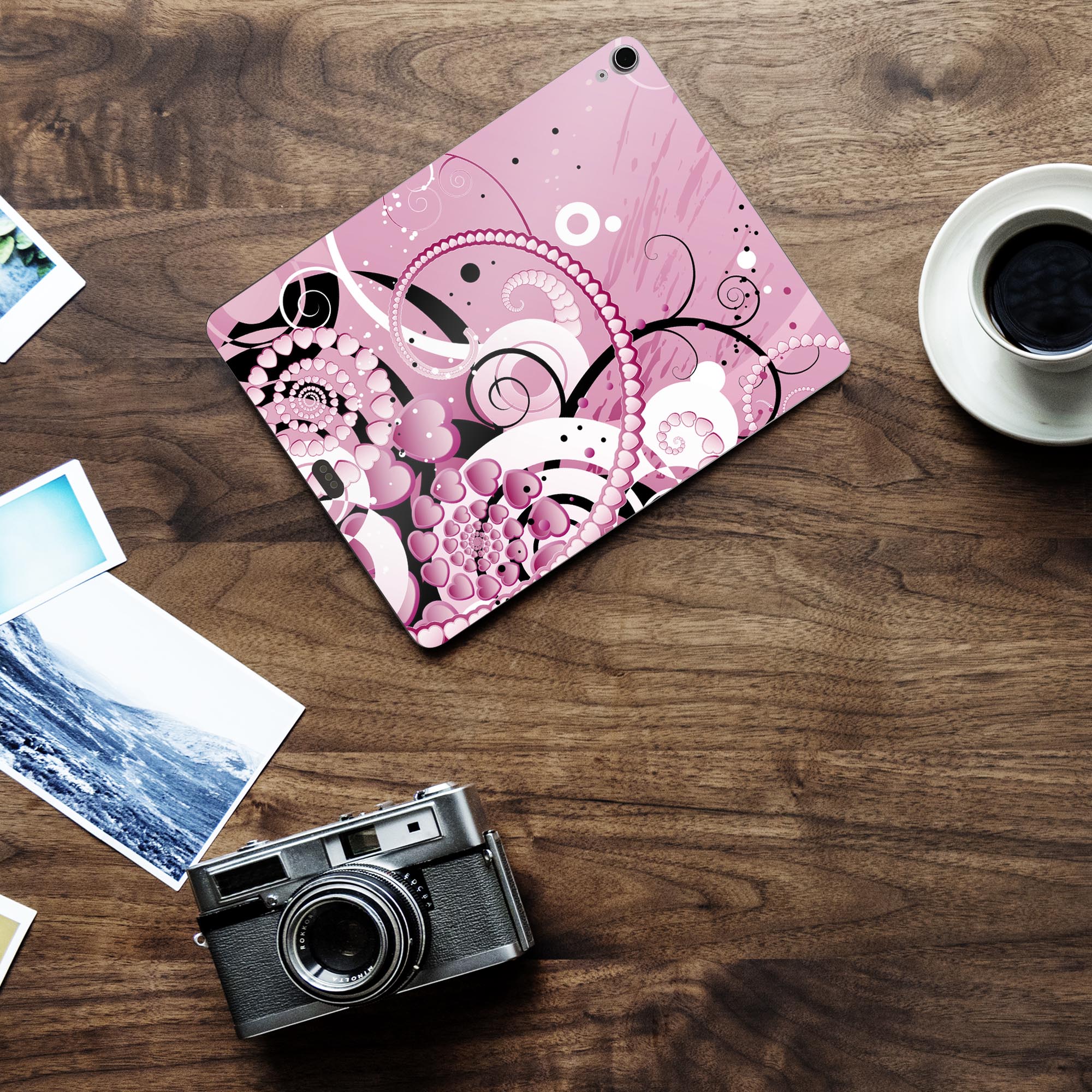 iPad Air13 用 スキンシール アイパッド エア 13インチ 対応 全面スキンシール フル 背面 側面 保護シール 人気 ピンク ハート 001078