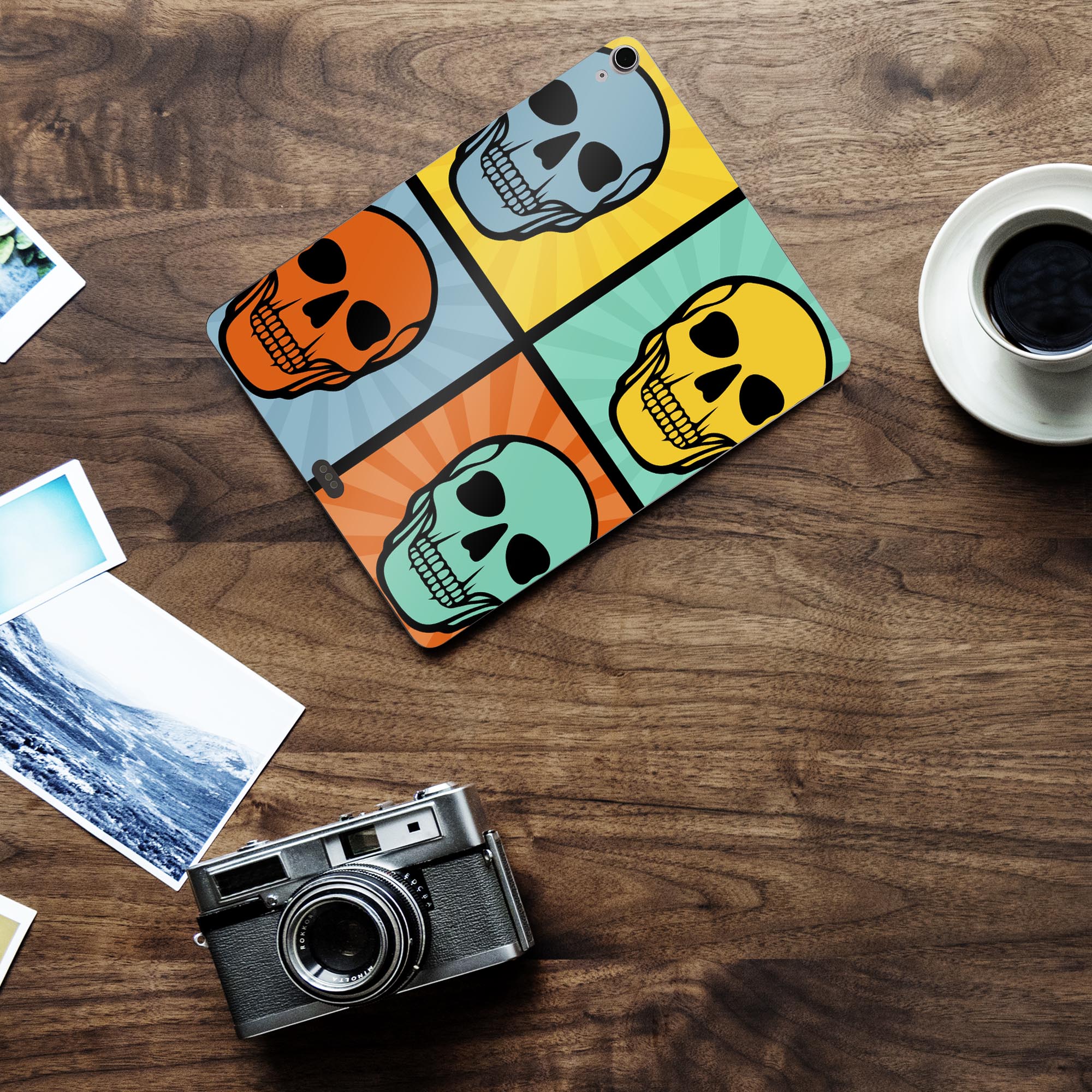 iPad Air13 用 スキンシール アイパッド エア 13インチ 対応 全面スキンシール フル 背面 側面 保護シール 人気 ドクロ 骸骨 カラフル イラスト 007400