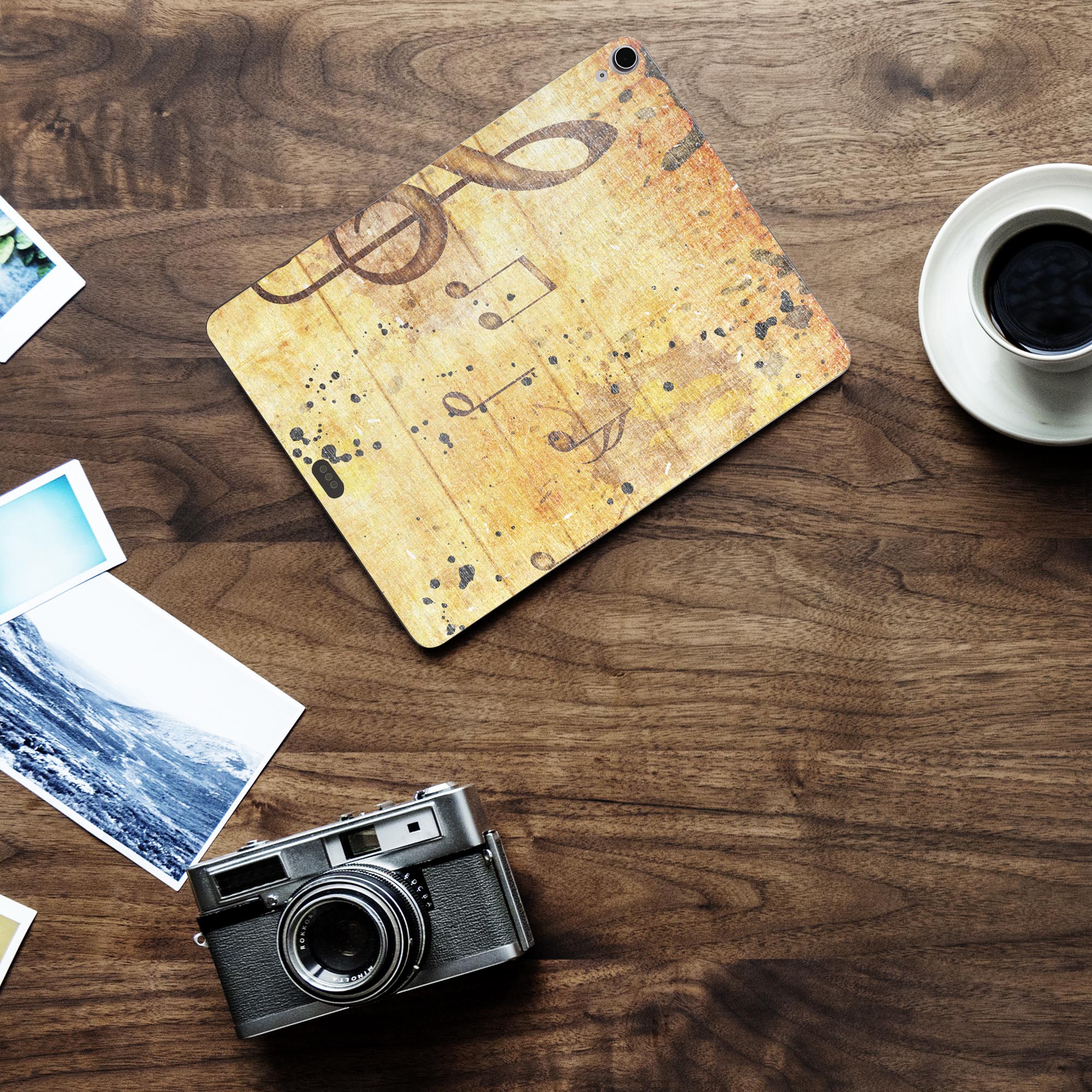 iPad Air13 用 スキンシール アイパッド エア 13インチ 対応 全面スキンシール フル 背面 側面 保護シール 人気 音符 楽譜 レトロ 008566