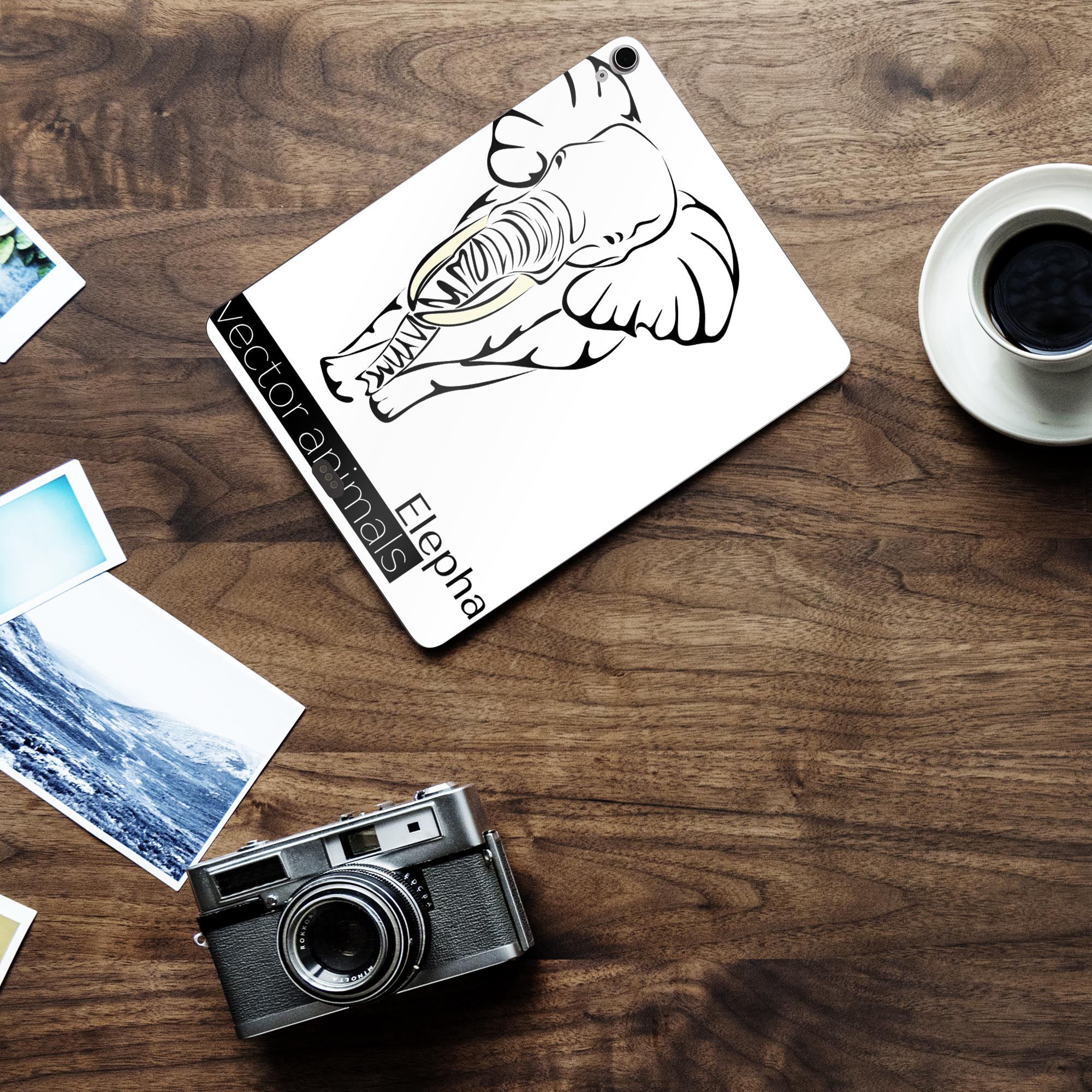 iPad Air13 用 スキンシール アイパッド エア 13インチ 対応 全面スキンシール フル 背面 側面 保護シール 人気 ゾウ 動物 モノクロ 010883