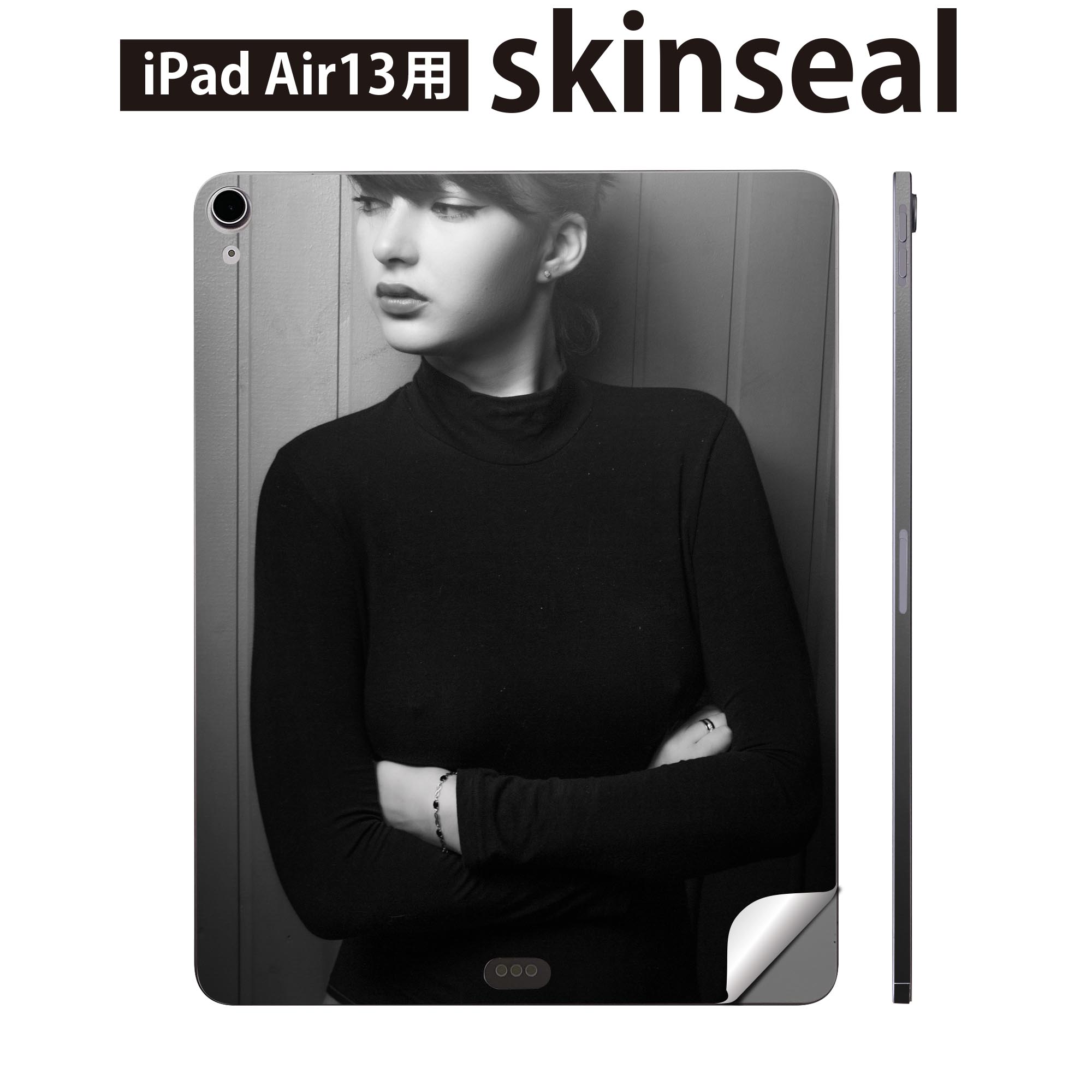 iPad Air13 用 スキンシール アイパッド エア 13インチ 対応 全面スキンシール フル 背面 側面 保護シール 人気 人物 女性 モノクロ 023675