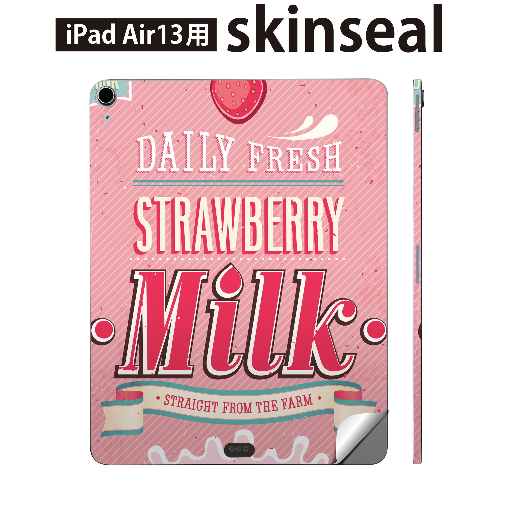iPad Air13 用 スキンシール アイパッド エア 13インチ 対応 全面スキンシール フル 背面 側面 保護シール 人気 イチゴ 苺 英語 文字 006184