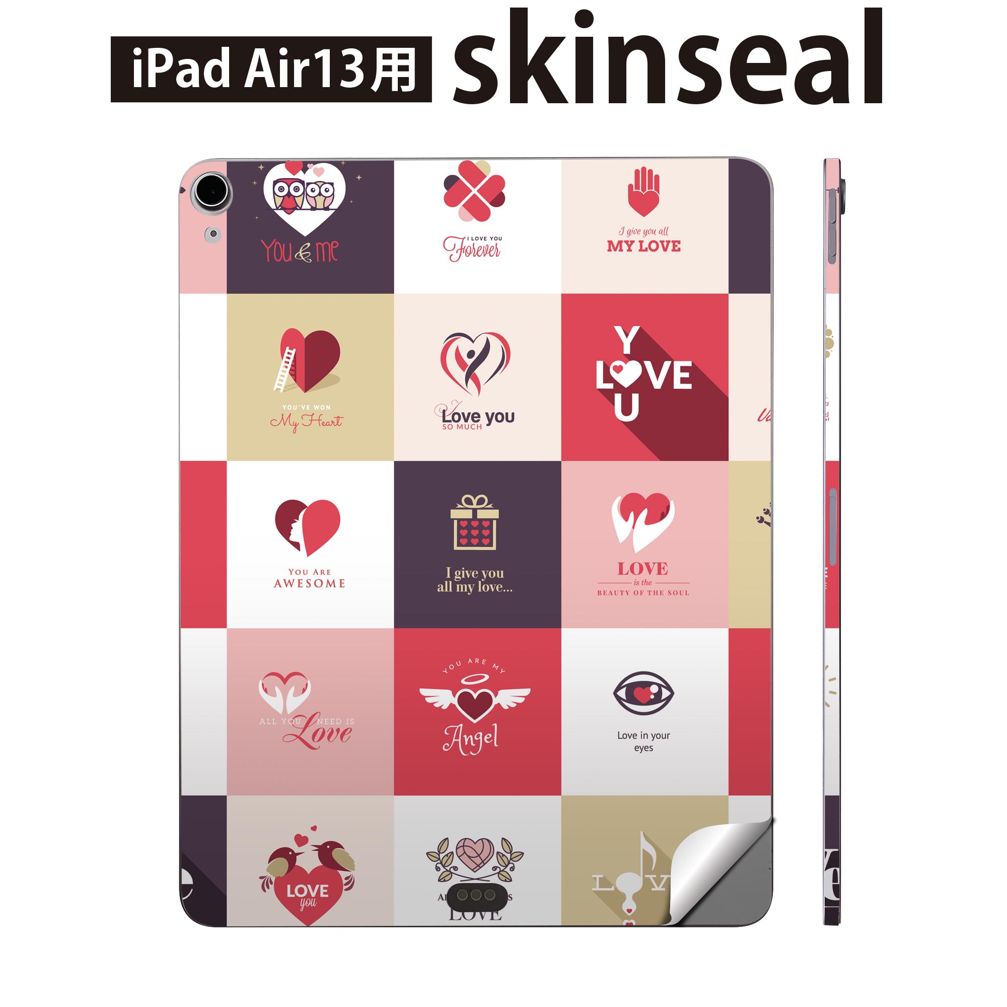 iPad Air13 用 スキンシール アイパッド エア 13インチ 対応 全面スキンシール フル 背面 側面 保護シール 人気 ハート 英語 文字 006771