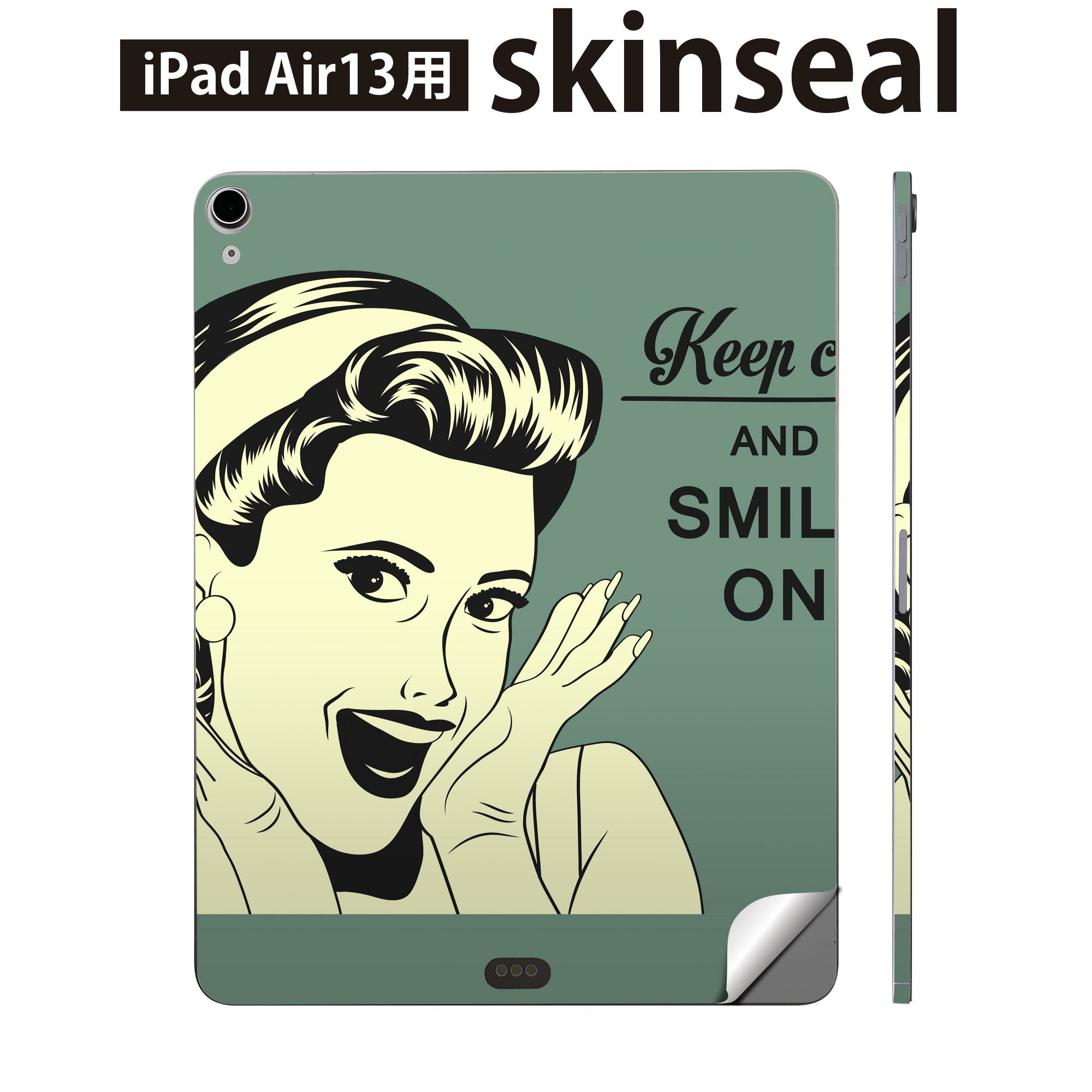 iPad Air13 用 スキンシール アイパッド エア 13インチ 対応 全面スキンシール フル 背面 側面 保護シール 人気 イラスト 人物 文字 グリーン 008273