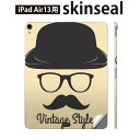 iPad Air13 用 スキンシール アイパッド エア 13インチ 対応 全面スキンシール フル 背面 側面 保護シール 人気 帽子 ひげ めがね 010904