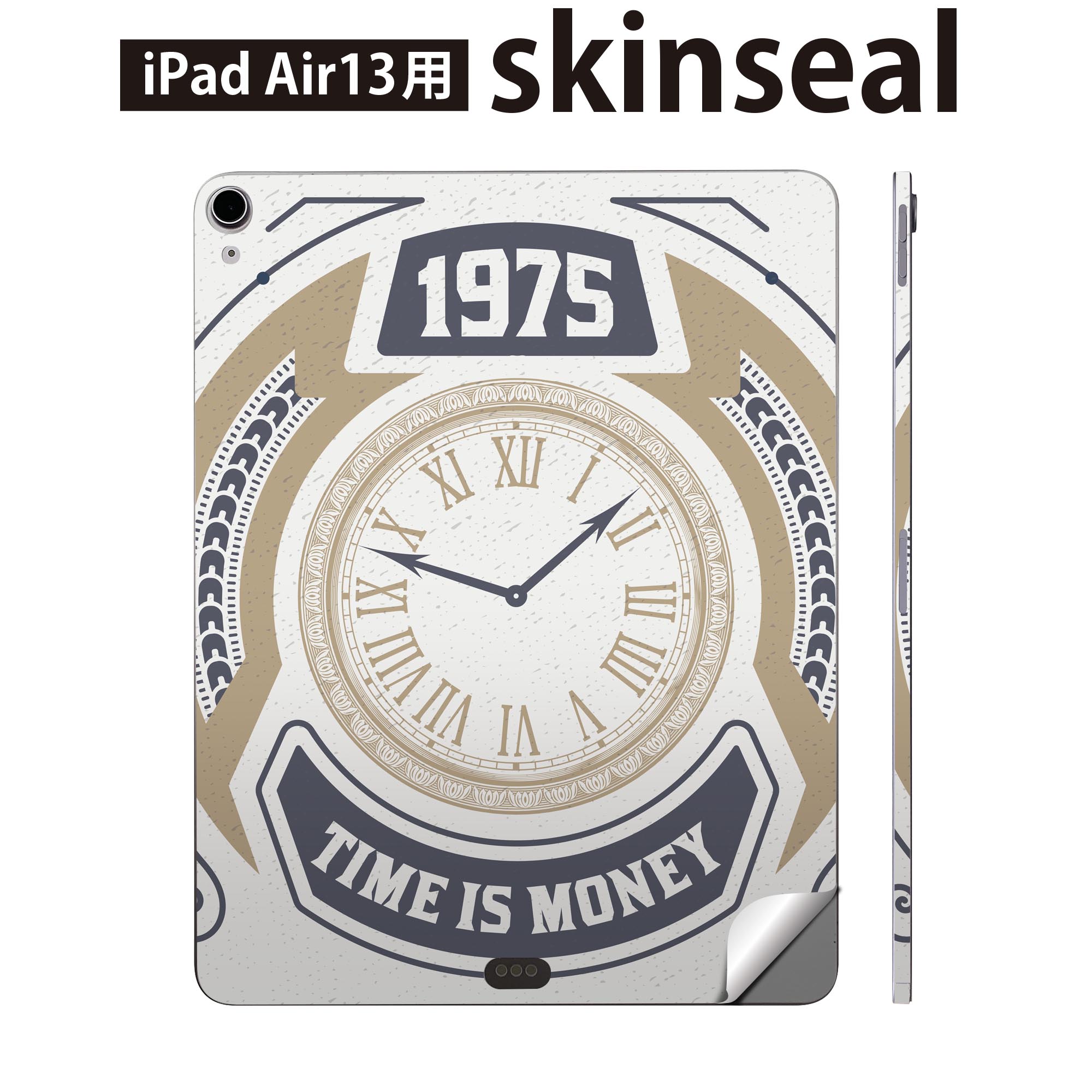 iPad Air13 用 スキンシール アイパッド エア 13インチ 対応 全面スキンシール フル 背面 側面 保護シール 人気 時計 英語 ビンテージ 011227