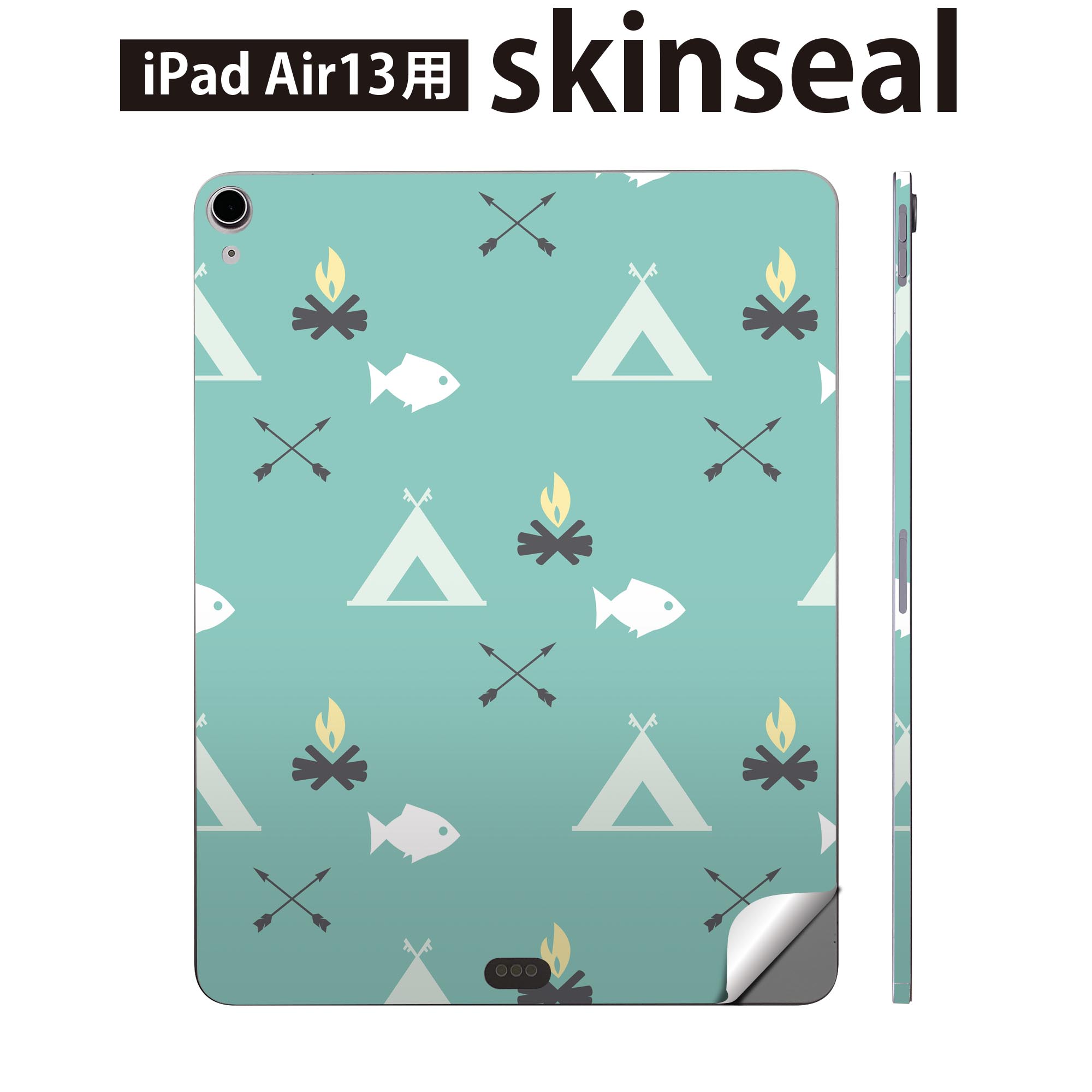 iPad Air13 用 スキンシール アイパッド エア 13インチ 対応 全面スキンシール フル 背面 側面 保護シール 人気 魚 水色 マーク 012728