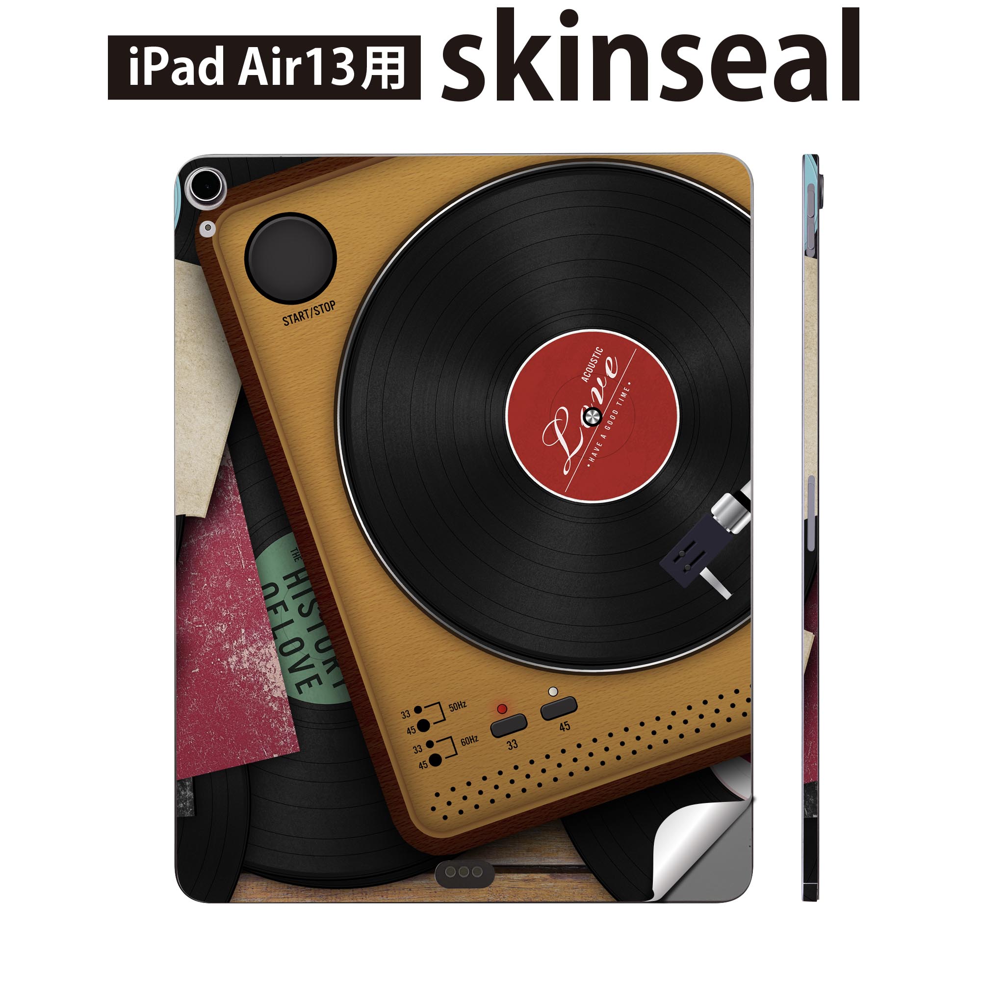 iPad Air13 用 スキンシール アイパッド エア 13インチ 対応 全面スキンシール フル 背面 側面 保護シール 人気 レコード 音楽 love 012796