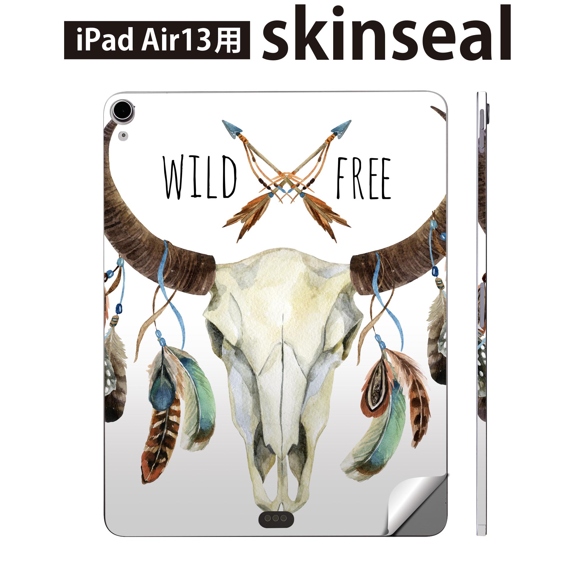 iPad Air13 用 スキンシール アイパッド エア 13インチ 対応 全面スキンシール フル 背面 側面 保護シール 人気 動物 羽根 フェザー 013996