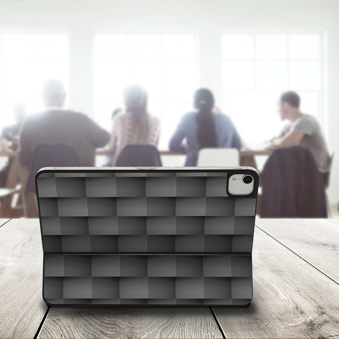 スマコレのSmart Keyboard Folio 用 スキンシール 11インチ iPad Pro用 第1-4世代 iPad Air 第4-5世代 対応 全面スキンシール フル 前面 背面 保護シール 人気 000440 木目 市松模様　チェック　黒｜アングル3