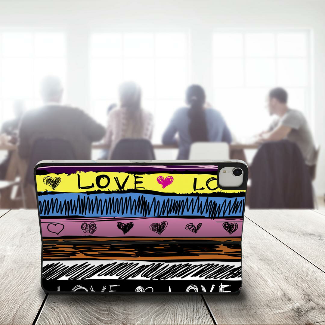 Smart Keyboard Folio 用 スキンシール 11インチ iPad Pro用 第1-4世代 iPad Air 第4-5世代 対応 全面スキンシール フル 前面 背面 保護シール 人気 008572 ハート　文字　カラフル