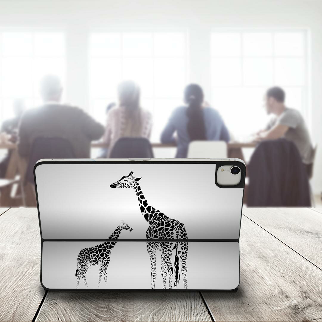Smart Keyboard Folio 用 スキンシール 11インチ iPad Pro用 第1-4世代 iPad Air 第4-5世代 対応 全面スキンシール フル 前面 背面 保護シール 人気 010952 きりん　動物　グレー