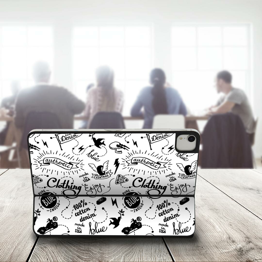 Smart Keyboard Folio 用 スキンシール 11インチ iPad Pro用 第1-4世代 iPad Air 第4-5世代 対応 全面スキンシール フル 前面 背面 保護シール 人気 012109 英語　旗　モノトーン