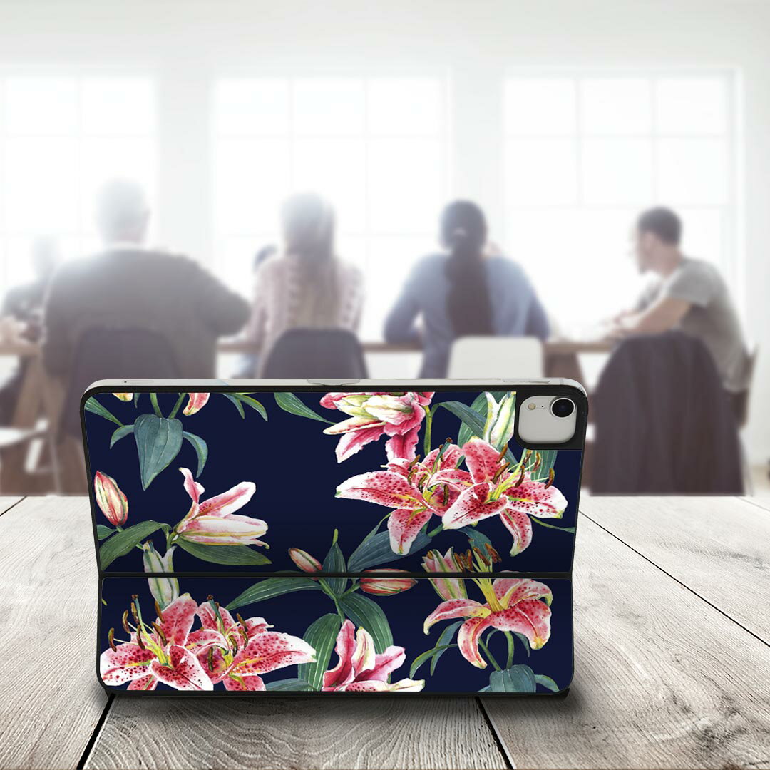 Smart Keyboard Folio 用 スキンシール 11インチ iPad Pro用 第1-4世代 iPad Air 第4-5世代 対応 全面スキンシール フル 前面 背面 保護シール 人気 012130 花　植物　ネイビー