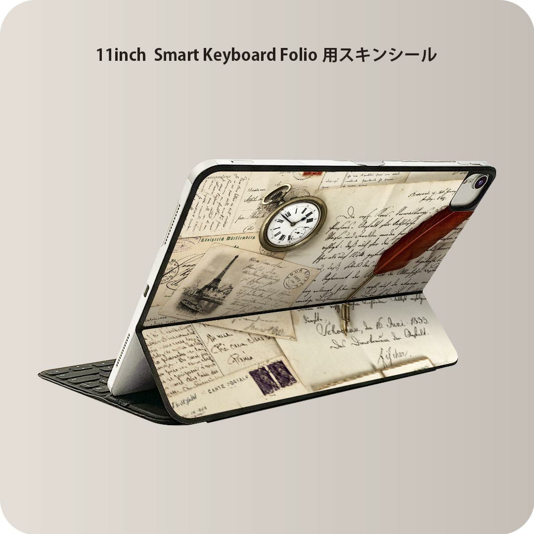 Smart Keyboard Folio 用 スキンシール 11インチ iPad Pro用 第1-4世代 iPad Air 第4-5世代 対応 全面スキンシール フル 前面 背面 保護シール 人気 002662 外国　手紙　時計