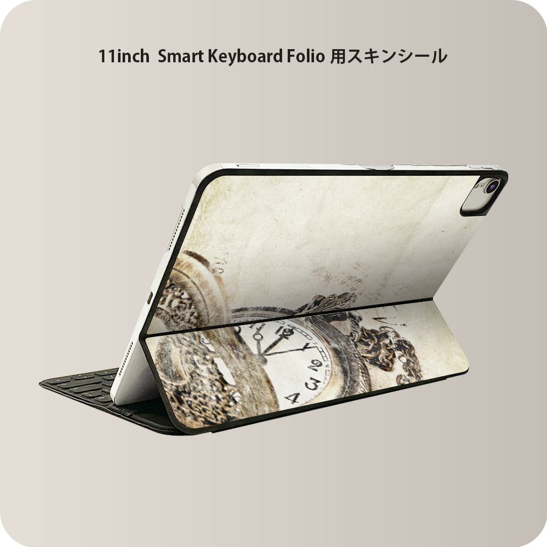 Smart Keyboard Folio 用 スキンシール 11インチ iPad Pro用 第1-4世代 iPad Air 第4-5世代 対応 全面スキンシール フル 前面 背面 保護シール 人気 004508 時計　レトロ　イラスト