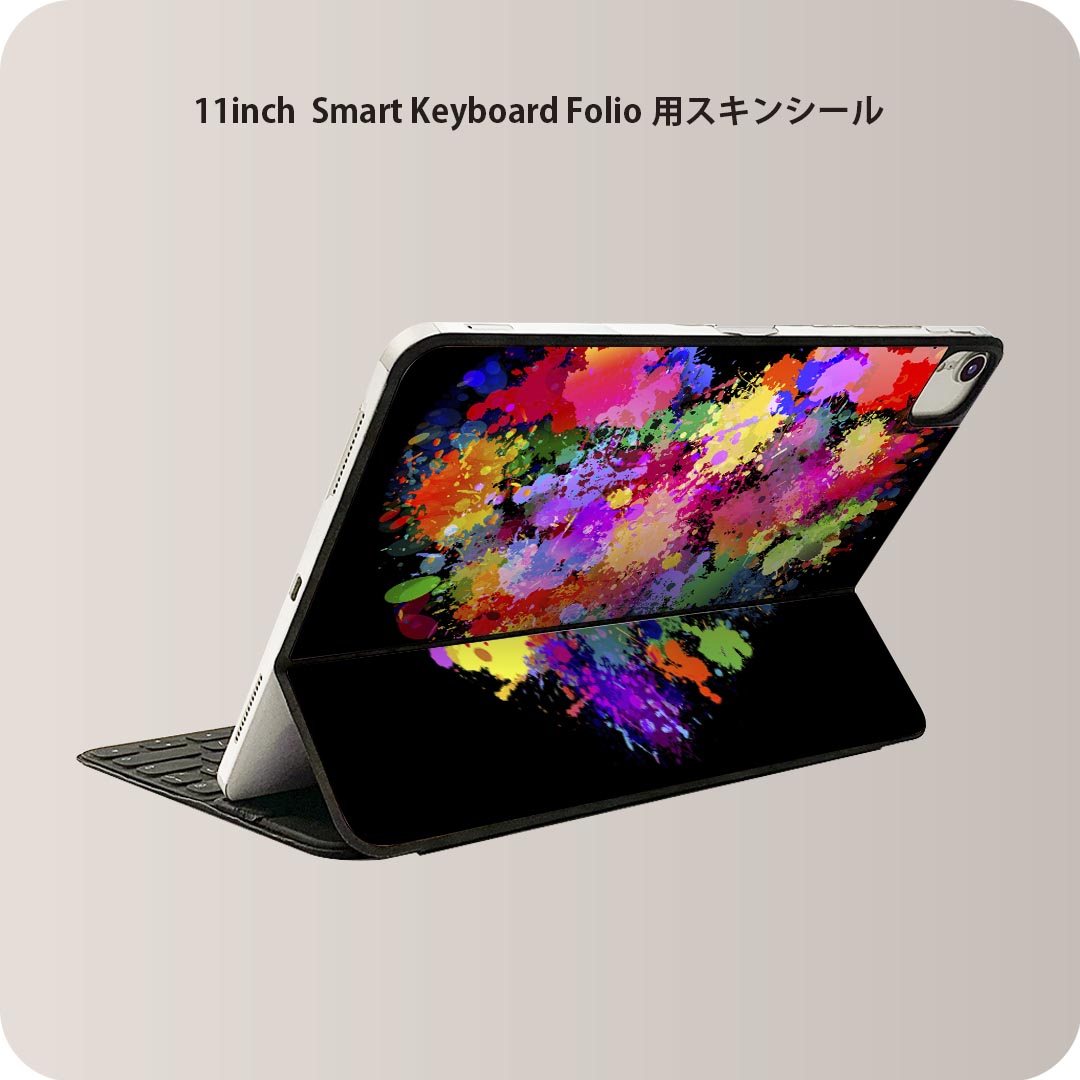 Smart Keyboard Folio 用 スキンシール 11インチ iPad Pro用 第1-4世代 iPad Air 第4-5世代 対応 全面スキンシール フル 前面 背面 保護シール 人気 004561 ペイント　カラフル　ハート