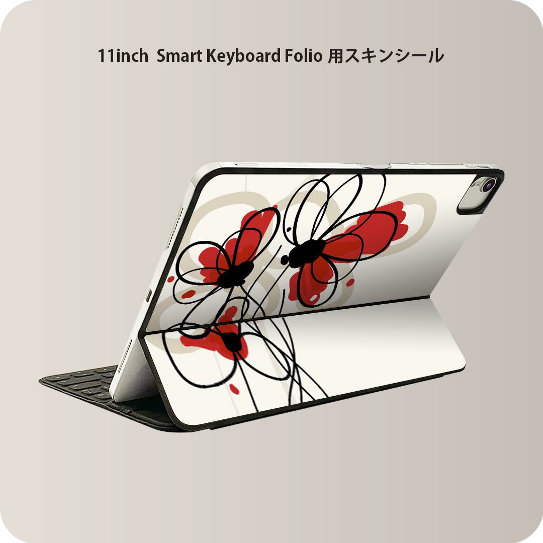Smart Keyboard Folio 用 スキンシール 11インチ iPad Pro用 第1-4世代 iPad Air 第4-5世代 対応 全面スキンシール フル 前面 背面 保護シール 人気 005043 花　赤　シンプル