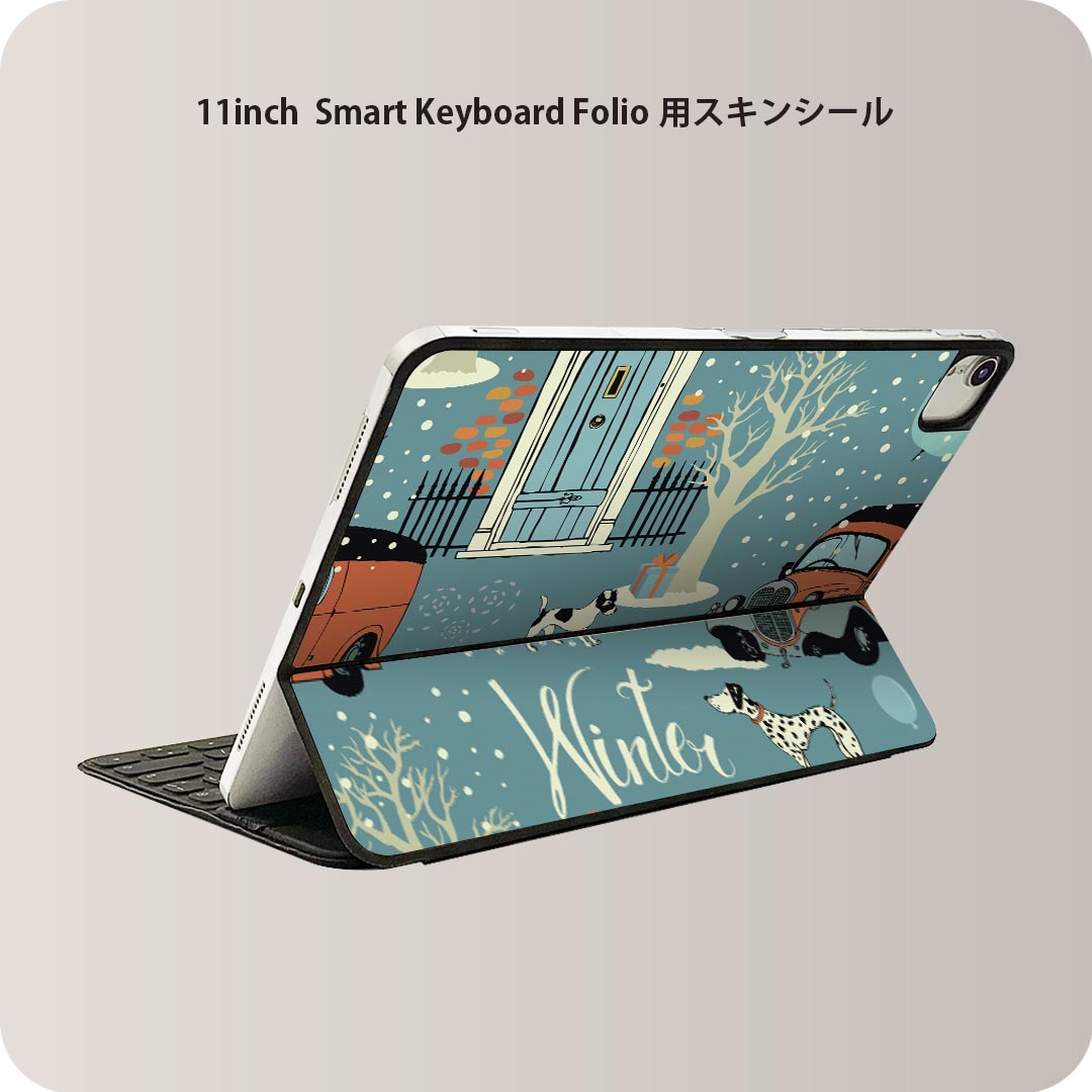 Smart Keyboard Folio 用 スキンシール 11インチ iPad Pro用 第1-4世代 iPad Air 第4-5世代 対応 全面スキンシール フル 前面 背面 保護シール 人気 006238 犬　車　イラスト