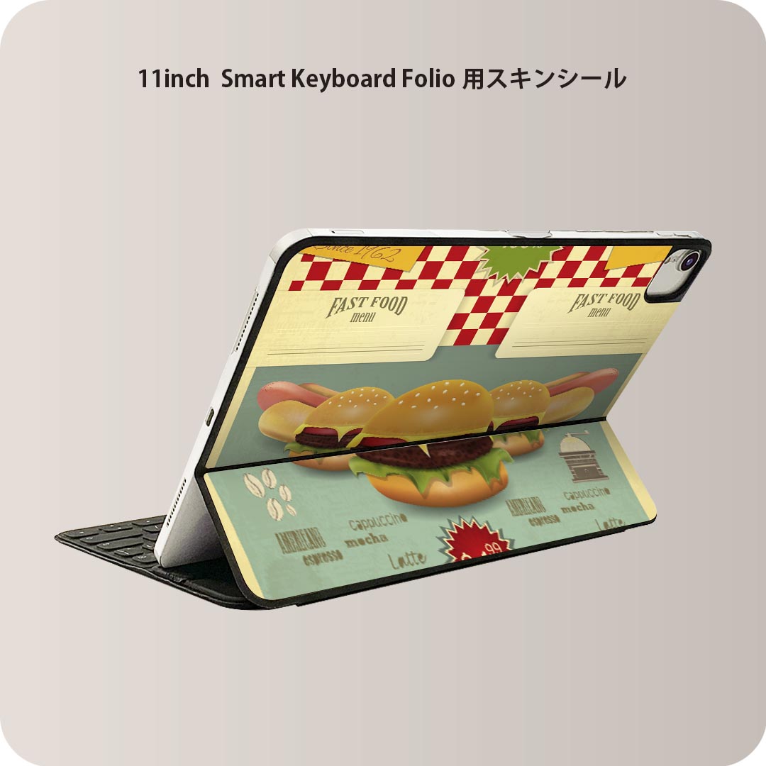 Smart Keyboard Folio 用 スキンシール 11インチ iPad Pro用 第1-4世代 iPad Air 第4-5世代 対応 全面スキンシール フル 前面 背面 保護シール 人気 006345 英語　レトロ　ハンバーガー