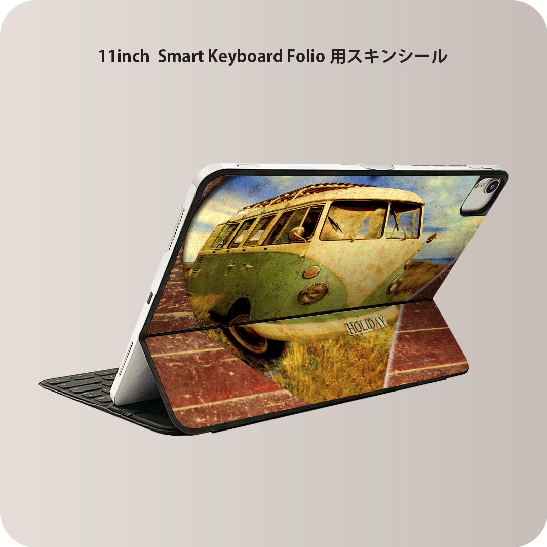 Smart Keyboard Folio 用 スキンシール 11インチ iPad Pro用 第1-4世代 iPad Air 第4-5世代 対応 全面スキンシール フル 前面 背面 保護シール 人気 007321 写真　レトロ　ハート　車