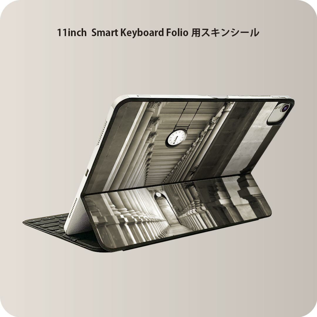 Smart Keyboard Folio 用 スキンシール 11インチ iPad Pro用 第1-4世代 iPad Air 第4-5世代 対応 全面スキンシール フル 前面 背面 保護シール 人気 007546 写真　モノクロ　時計　建物
