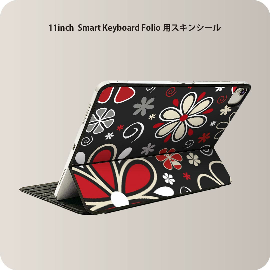 Smart Keyboard Folio 用 スキンシール 11インチ iPad Pro用 第1-4世代 iPad Air 第4-5世代 対応 全面スキンシール フル 前面 背面 保護シール 人気 007735 花 赤 レッド 模様