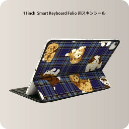 Smart Keyboard Folio 用 スキンシール 11インチ iPad Pro用 第1-4世代 iPad Air 第4-5世代 対応 全面スキンシール フル 前面 背面 保護シール 人気 008723 青　ブルー　チェック　犬