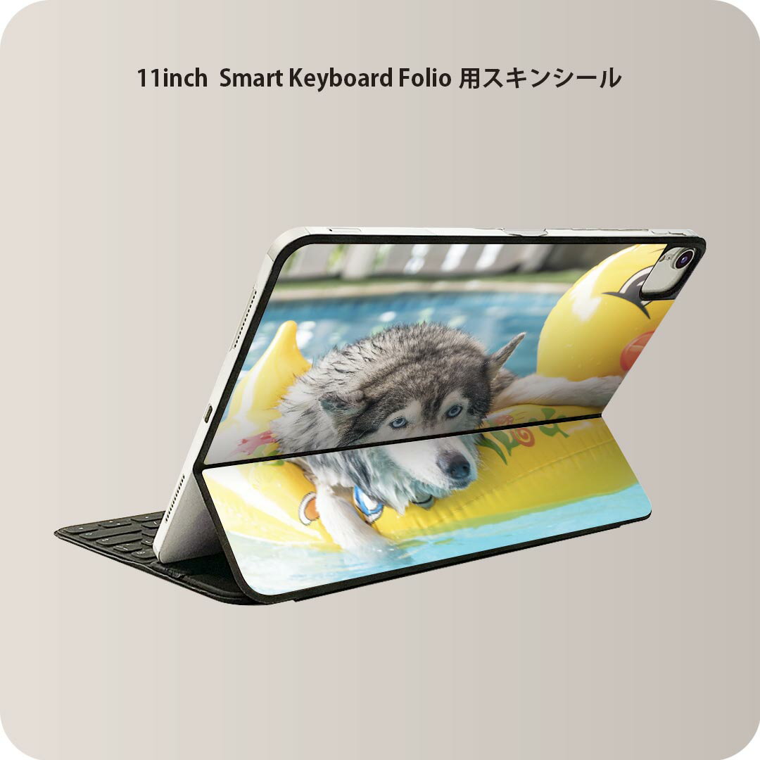 Smart Keyboard Folio 用 スキンシール 11インチ iPad Pro用 第1-4世代 iPad Air 第4-5世代 対応 全面スキンシール フル 前面 背面 保護シール 人気 014842 犬　シベリアンハスキー　ひよこ　プール