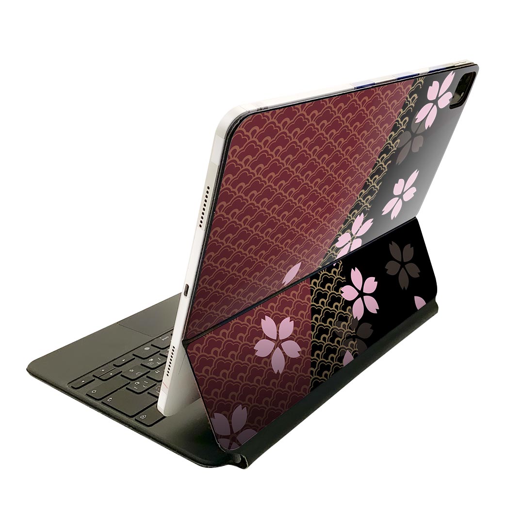 Magic Keyboard 12.9インチ iPad Pro（第4世代、第5世代、第6世代）対応 apple アップル アイパッド 全面スキンシール フル 前面 背面 保護シール 人気 和柄　桜　黒 000049