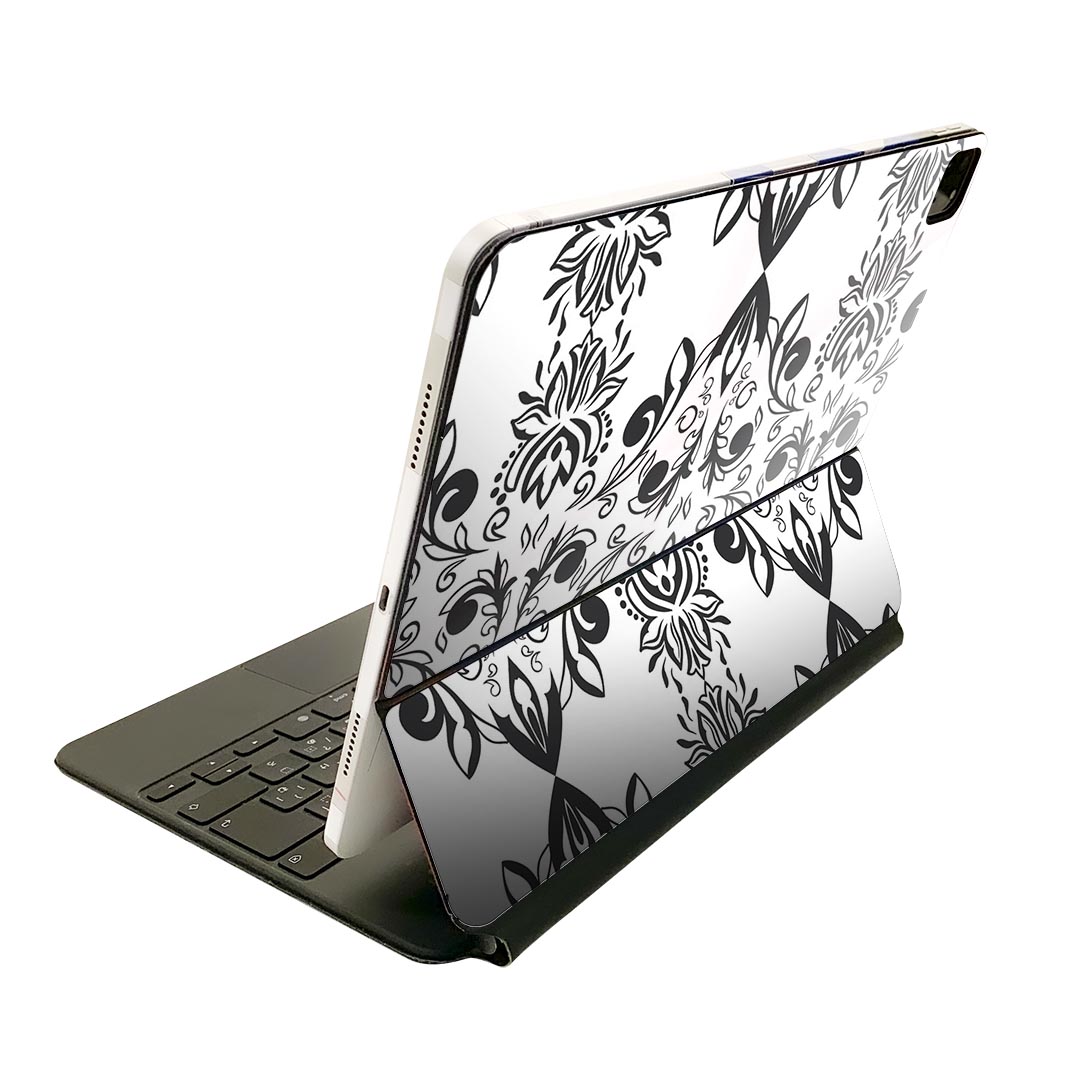Magic Keyboard 用 スキンシール 11インチ iPad Pro用 第1-4世代 iPad Air 第4-5世代 対応 全面スキンシール フル 前面 背面 保護シール 人気 000780 モノトーン ダマスク