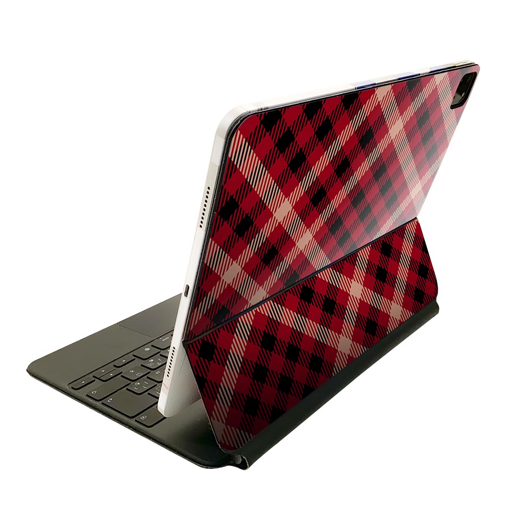Magic Keyboard 12.9インチ iPad Pro（第4世代、第5世代、第6世代）対応 apple アップル アイパッド 全面スキンシール フル 前面 背面 保護シール 人気 チェック　赤 000891