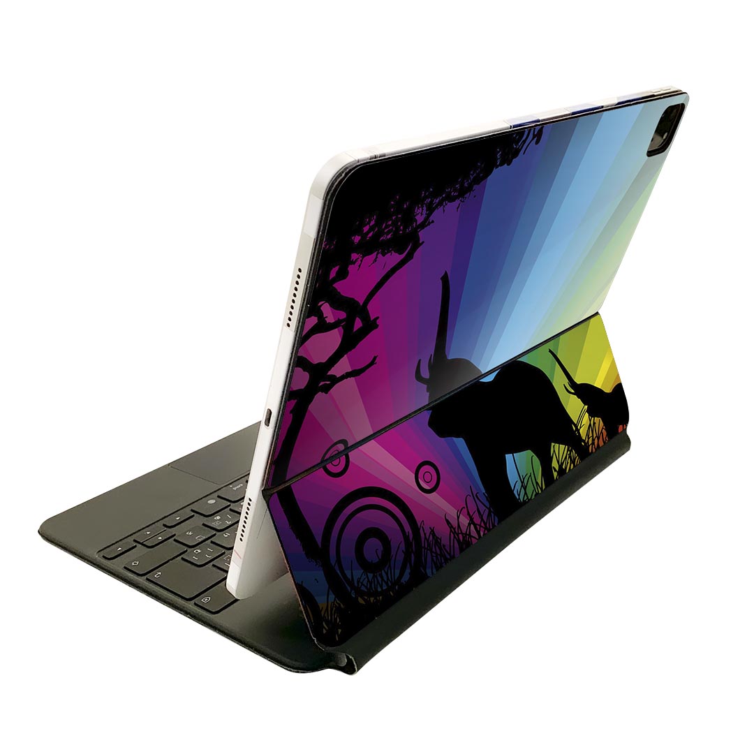 Magic Keyboard 12.9インチ iPad Pro(第4世代、第5世代、第6世代)対応 apple アップル アイパッド 全面スキンシール フル 前面 背面 保護シール 人気 ゾウ レインボー 001049