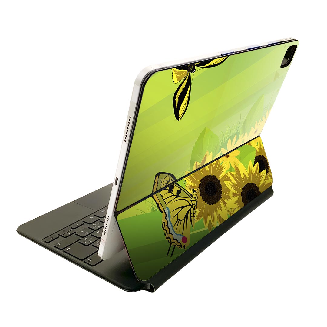 Magic Keyboard 12.9インチ iPad Pro（第4世代、第5世代、第6世代）対応 apple アップル アイパッド 全面スキンシール フル 前面 背面 保護シール 人気 ひまわり 蝶々 001141