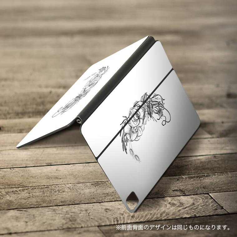 Magic Keyboard 12.9インチ iPad Pro（第4世代、第5世代、第6世代）対応 apple アップル アイパッド　全面スキンシール フル 前面　背面 保護シール 人気 019560 フォント flower モノクロ 花